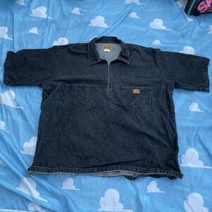 FB County Half Zip Shirt Men 2XL Black Vintage Work Short Sleeve Shirt Pull Over